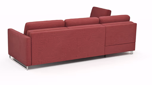 Ecksofa Nuoro - Longchair links mit 2-Sitzer inkl. Schlaffunktion und Bettkasten, Stoff, Rubin