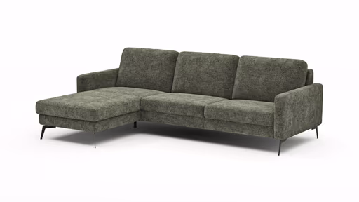 Ecksofa Enna - Longchair Links mit 3-Sitzer, Armlehne A, Stoff, Olivgrün