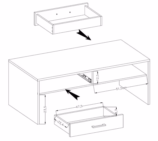 Couchtisch - LB ca. 110x64 cm, Eiche Altholz Nachbildung, Kaschmir