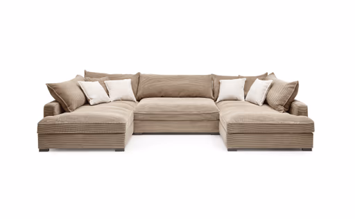 Wohnlandschaft - Longchair links, 2-Sitzer, Ecke rechts, Stoff, Hellbraun