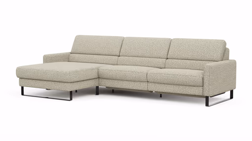 Ecksofa Valera - Longchair mit 3-Sitzer rechts inkl. Rückenlehne verstellbar und Relaxfunktion motorisch, Stoff, Limone