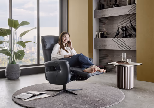 TV-Sessel - Größe M, Relaxfunktion, Kopfteil verstellbar, Leder, Dunkelblau