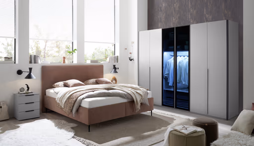 Drehtürenschrank EM Lascala 6-türig - B. ca. 300 cm, seidengrau, Glas