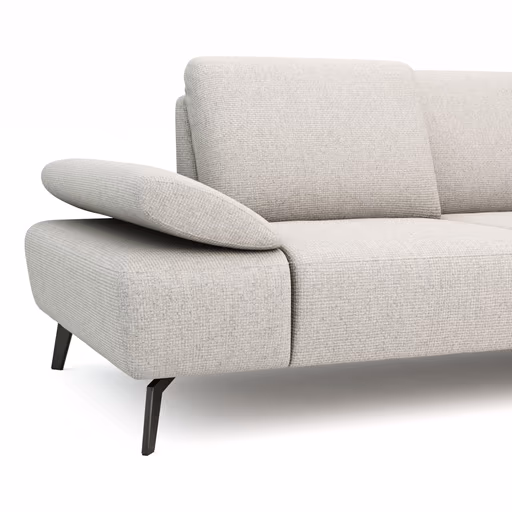 Ecksofa Theodor - 2-Sitzer mit Longchair rechts, Armlehne/Sitztiefe verstellbar, Stoff, Beige