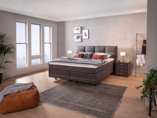Boxspringbett - Liegefläche ca. 180x200 cm, Stoff, Dunkelgrau