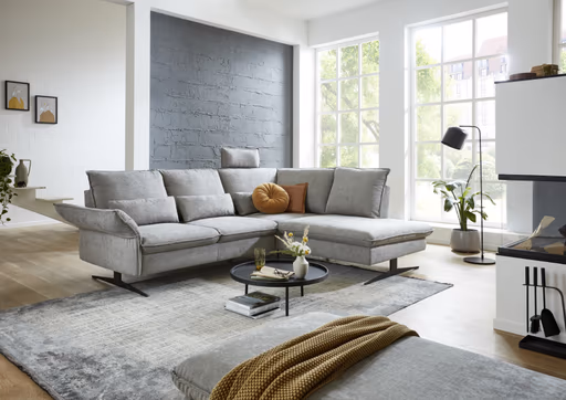 Ecksofa EM Marseille - 2,5-Sitzer mit Ecke rechts,  Rückentiefe verstellbar, Stoff, Grau