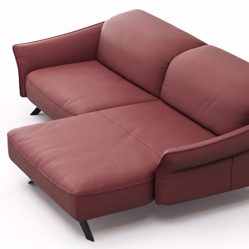 Ecksofa Bormio - 1,5-Sitzer, Longchair rechts, inkl. Kopfteilverstellung, Leder, Weinrot