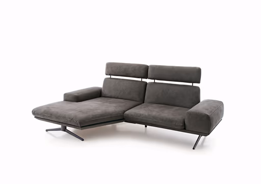 Ecksofa - Longchair links mit 1-Sitzer, Kopfstütze/Rückenlehne verstellbar, Stoff, Anthrazit
