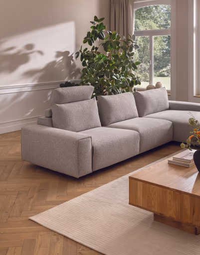 Ecksofa Serava - 2,5-Sitzer mit Longchair rechts, inkl. Relaxfunktion, Stoff, Grau