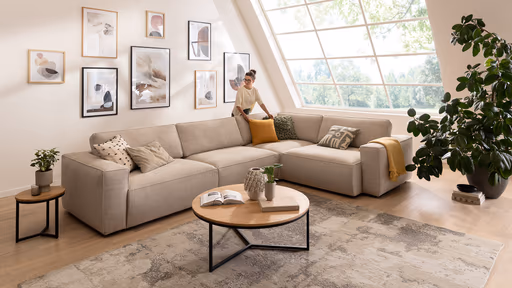 Ecksofa Lilaia - 3-Sitzer XL links, Ecke mit 1,5-Sitzer XL Tief, Stoff, Kaschmir