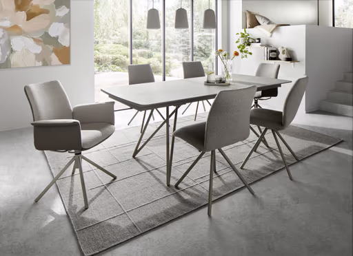 Armlehnstuhl Sedana - drehbar, Leder & Stoff, Grau