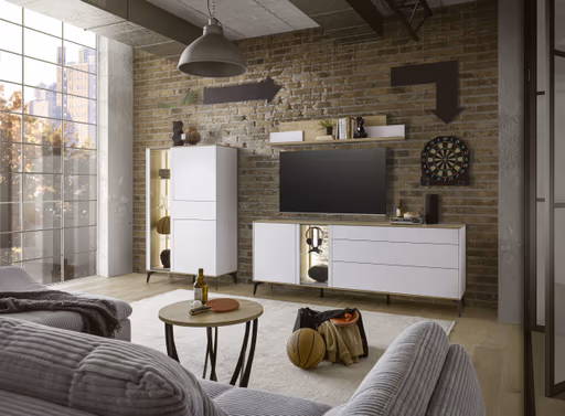 Beistelltisch - Ø/H ca. 50x50 cm, Artisan Eiche Nachbildung, Schwarz