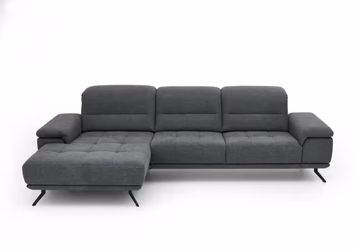 Sofa - Longchair links mit 3-Sitzer inkl. Kopfteil verstellbar, Stoff, Anthrazit