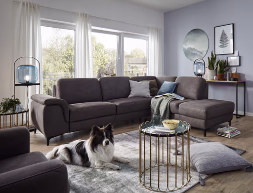 Ecksofa Merlos - 2-Sitzer mit Ecke rechts, Stoff, Anthrazit