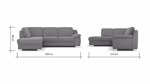 Ecksofa Tavira - Ecke links und 2,5-Sitzer rechts, Stoff, Grau