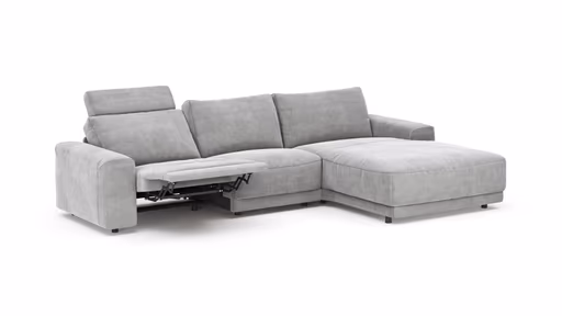 Ecksofa Balok - 2,5-Sitzer mit Longchair groß rechts, inkl. Relaxfunktion (motorisch) und Kopfstütze, Stoff, Eisengrau