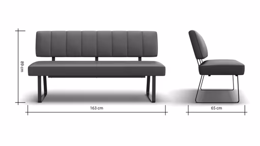 Polsterbank Carmelo - Breite ca. 163 cm, Leder, Steingrau