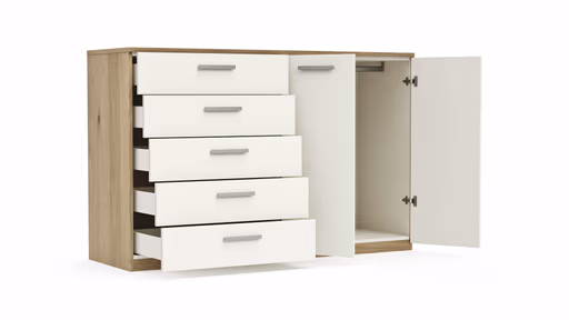 Kommode Viana - Balkeneiche furniert, Weiß