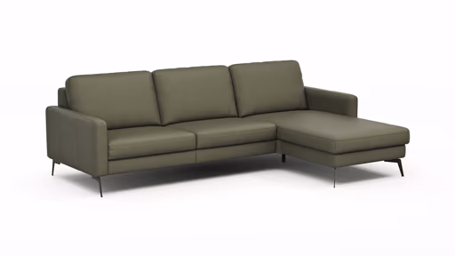 Ecksofa Enna - 3-Sitzer mit Longchair rechts, Armlehne A, Leder, Olive