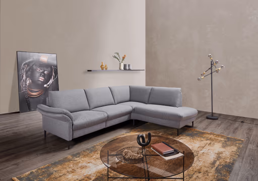 Ecksofa - 3-Sitzer mit Ecke rechts, Stoff, Grau