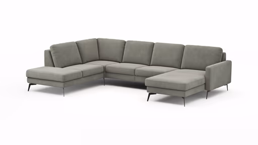 Wohnlandschaft Enna - Ecke links, 2,5-Sitzer, Longchair rechts, Stoff, Grau