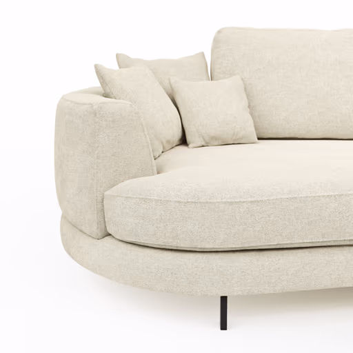 Ecksofa Solenne - Diwan rund links mit Ottomane rechts, Stoff, Weiß