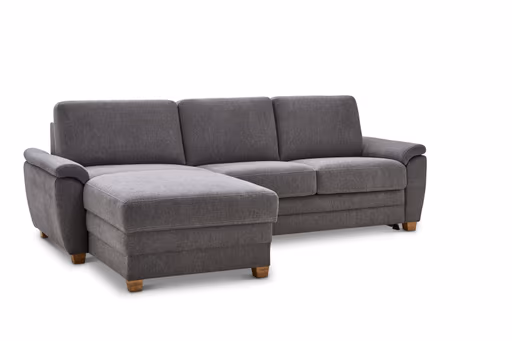 Ecksofa Lakeville 1 - Longchair links mit 2-Sitzer inkl. Schlaffunktion mit Bettkasten, Stoff, Grau