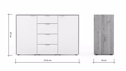 Kommode Colorado Beimöbel - BHT ca. 138x87x43 cm, Glas weiß mit Eiche furniert