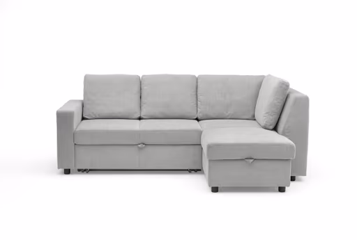 Ecksofa PRO FLEXX - 2-Sitzer, Ecke rechts inkl. Schlaffunktion und Bettkasten, Stoff, Silbergrau