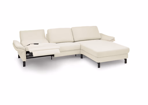 Ecksofa CALM PREMIUM 2.0 - 3-Sitzer mit Longchair rechts, Relaxfunktion motorisch, Armlehne verstellbar, Stoff, Natur
