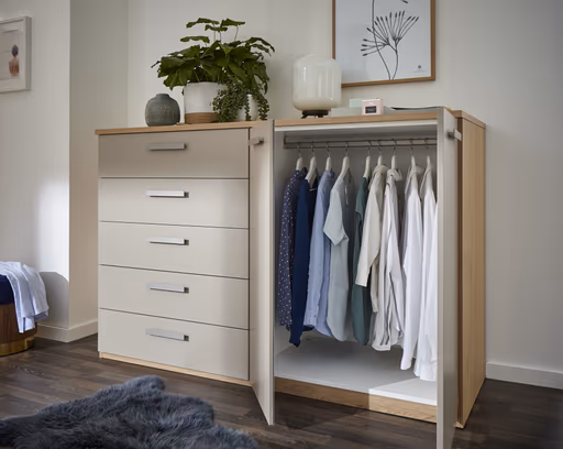 Kommode Viana - Balkeneiche furniert, Taupe