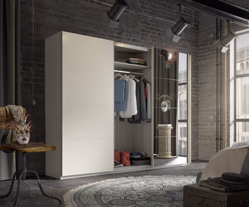 Schwebetürenschrank RIVASA- B ca. 271 cm, Champagner, Spiegel