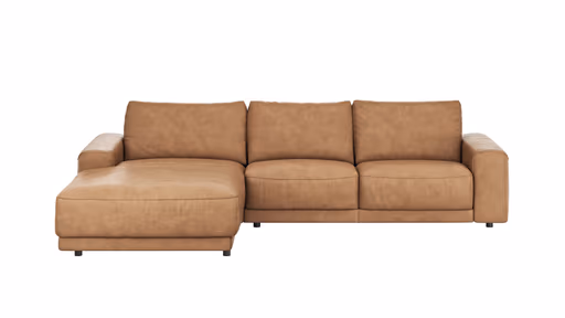 Ecksofa Balok - Longchair groß links mit 2,5-Sitzer, Leder, Cognac