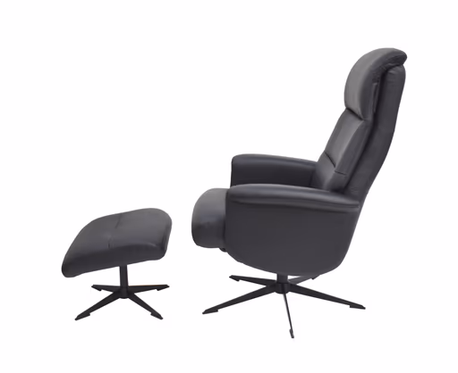 TV-Sessel MENNIS mit Hocker - drehbar, Relaxfunktion, Kopfteilverstellung, Leder, Schwarz