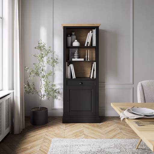 Bücherschrank Louisiana - teilmassiv, Schwarzgrau