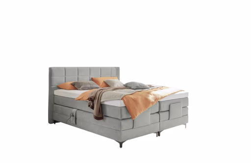 Boxspringbett EM Mirano - mit Motor, Matratze, Topper, Liegefläche ca. 180x200 cm, Stoff, Grau