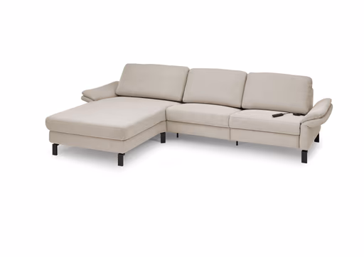 Ecksofa CALM PREMIUM 2.0 - Longchair links mit 3-Sitzer, Relaxfunktion motorisch, Armlehne verstellbar, Stoff, Sand