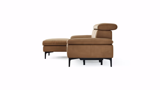 Ecksofa Felipa - Longchair links mit 2,5-Sitzer inkl. Armlehne verstellbar und Rückenlehne/Sitztiefe verstellbar (motorisch), Leder, Cognac