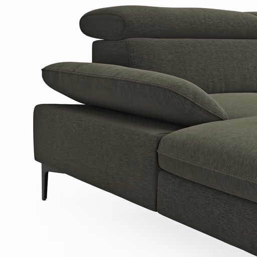 Ecksofa Felipa - Longchair links mit 2,5-Sitzer inkl. Armlehne verstellbar und Rückenlehne/Sitztiefe verstellbar (motorisch), Stoff, Dunkelgrün