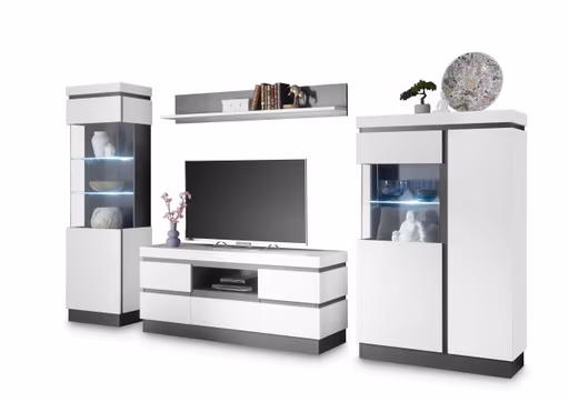 Highboard-Vitrine - Alpinweiß, Anthrazit