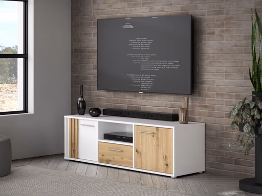 TV-Board FLORISS- Weiß, Eiche Dekor