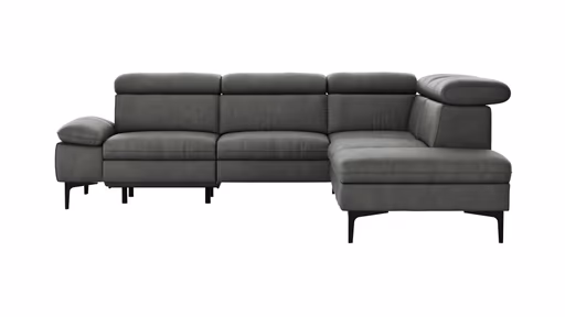 Ecksofa Felipa - 2,5-Sitzer mit Ecke rechts inkl. Armlehne verstellbar und Rückenlehne/Sitztiefe verstellbar (motorisch), Leder, Grau