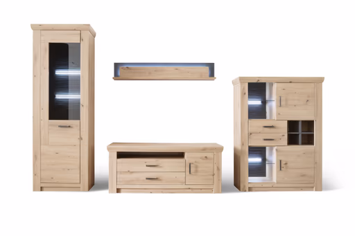 Wohnwand - mit Beleuchtung, Balkeneiche