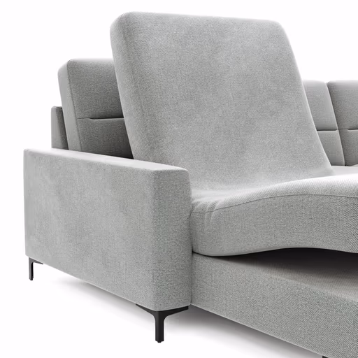 Wohnlandschaft Merlos H - Longchair links und 2,5-Sitzer mit Ecke rechts inkl. Relaxfunktion (motorisch), Stoff, Grau