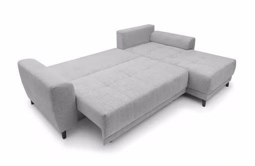 Ecksofa JONI - 2-Sitzer, Ecke rechts inkl. Schlaffunktion mit Bettkasten, Stoff, Hellgrau