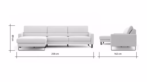 Ecksofa Valera - Longchair mit 3-Sitzer rechts inkl. Rückenlehne verstellbar, Stoff, Limone