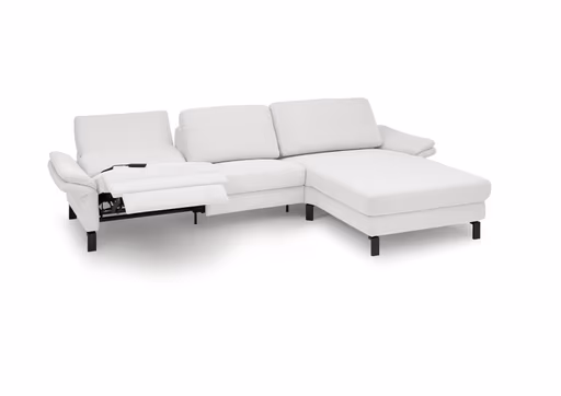 Ecksofa CALM PREMIUM 2.0 - 3-Sitzer mit Longchair rechts, Relaxfunktion motorisch, Armlehne verstellbar, Stoff, Hellgrau