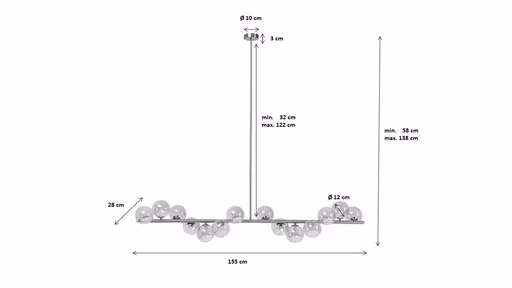 Hängeleuchte - BH ca. 155x138, Stahl, Schwarz, Glas
