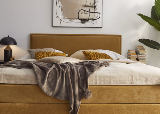 Boxspringbett Valencia - Liegefläche ca. 180x200 cm, Stoff, Senfgelb