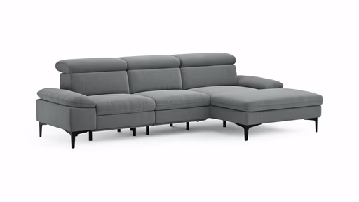 Ecksofa Felipa - 2,5-Sitzer mit Longchair rechts inkl. Armlehne verstellbar und Rückenlehne/Sitztiefe verstellbar (motorisch), Stoff, Grau